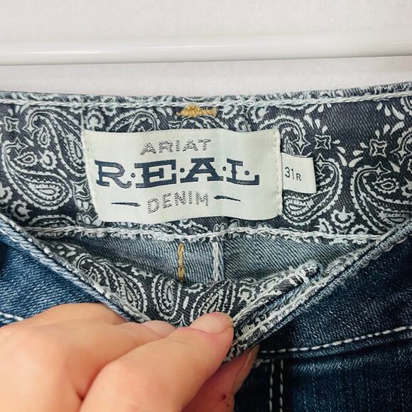 Ariat Jeans Womens 31 Reg Mid Rise Bootcut Dark Blue 5-Pocket Lightly Distressed - Picture 5 of 9